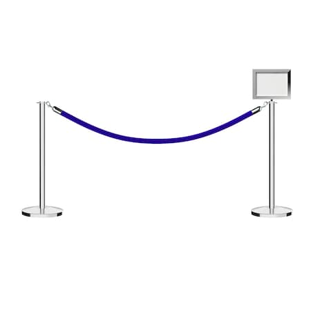 Stanchion Post & Rope Kit Pol.Steel,2FlatTop 1Blue Rope 8.5x11H Sign